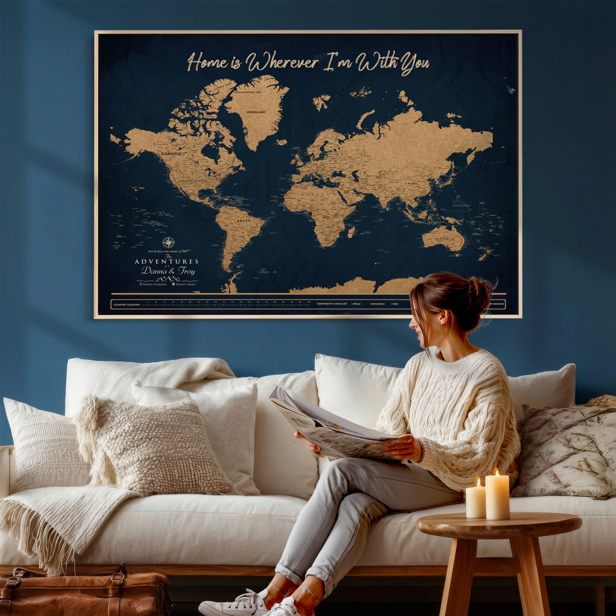 45598170-MGV-CV-36X24 - Custom Push Pin World Map Canvas Print | Personalized Travel Map Wall Art