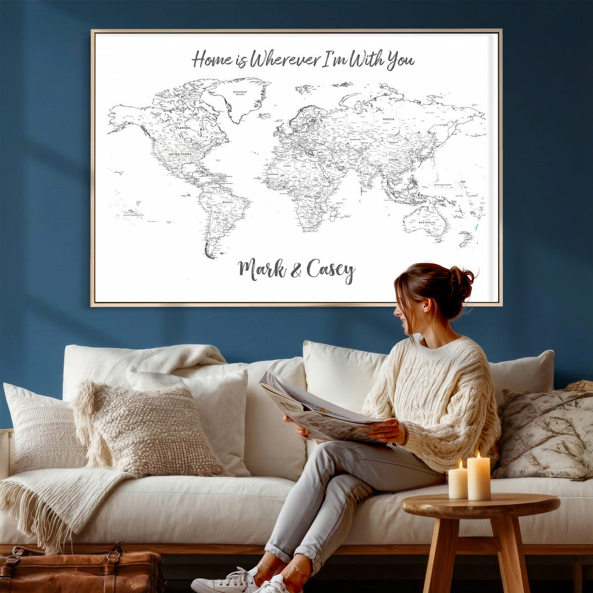 84721465-MGV-CV-36X24 - Custom Push Pin World Map Canvas Print | Personalized Travel Map Wall Art