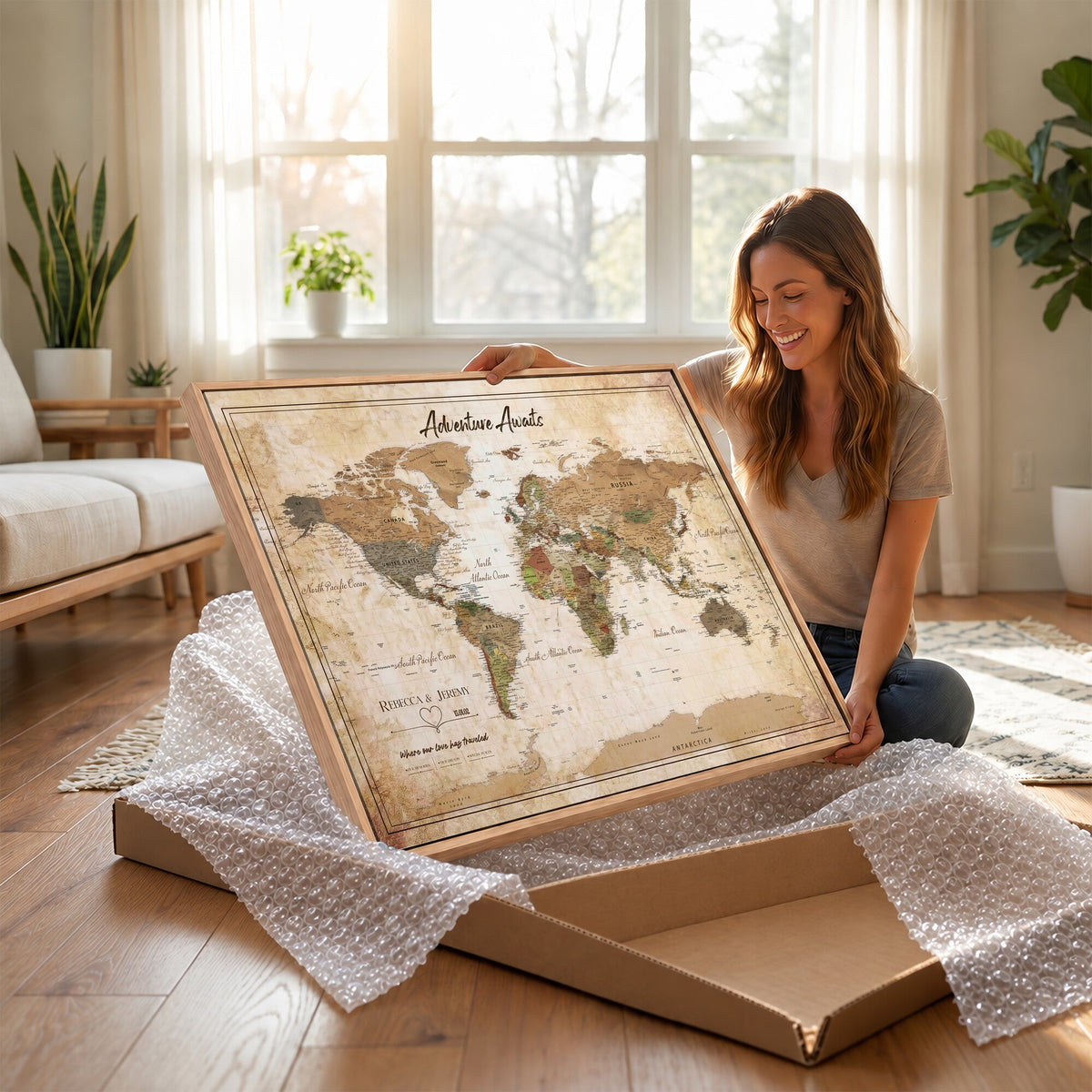 1954256765-MGV-CV-36X24 - Custom Push Pin World Map Canvas PRINT | Personalized Travel Tracker | Wedding Anniversary Gift