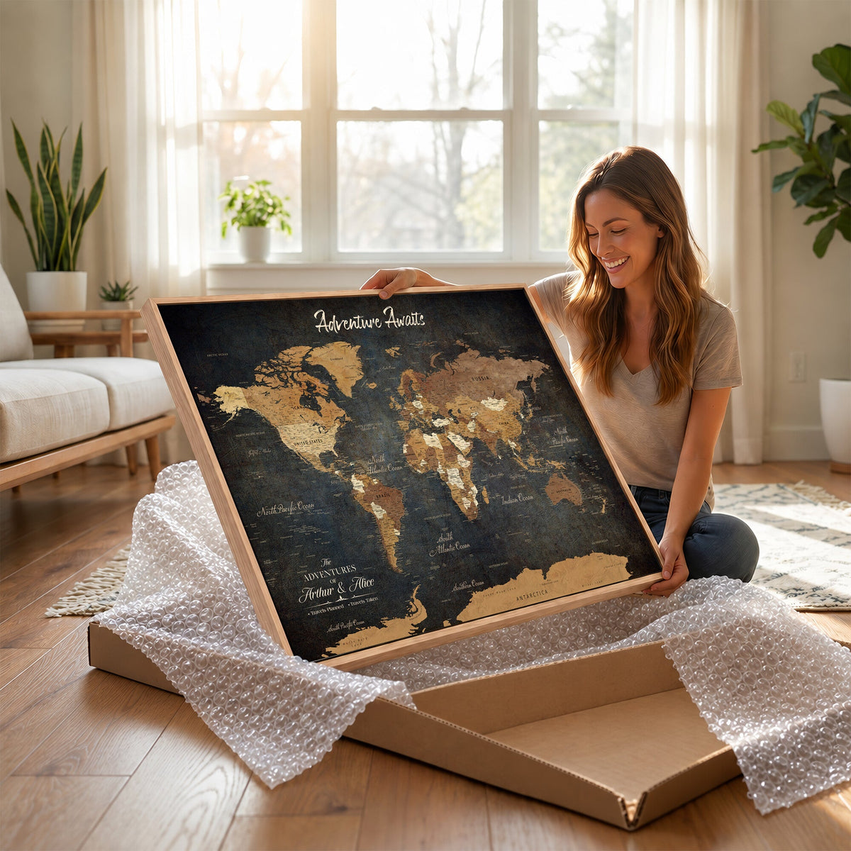 195425676576-MGV-CV-36X24 - Custom Push Pin World Map Canvas PRINT | Personalized Travel Tracker | Wedding Anniversary Gift