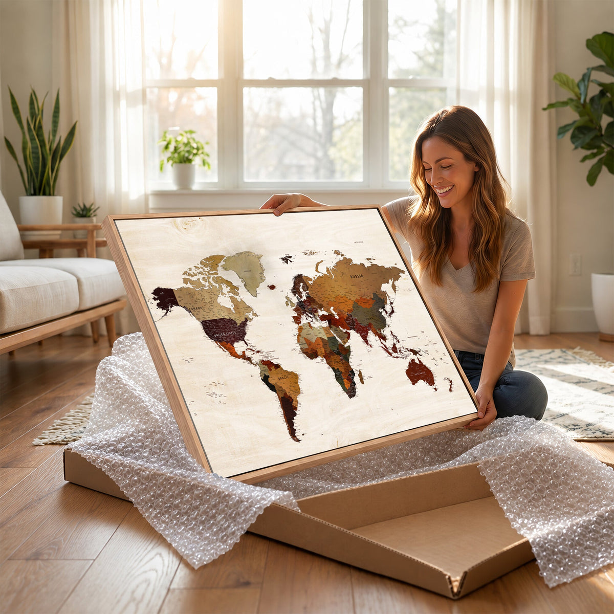 35728547D-MGV-CV-36X24 - Custom Push Pin World Map Wall Art Canvas Print – Personalized Travel Tracker with Pins Framed Large for Home and Office Decor