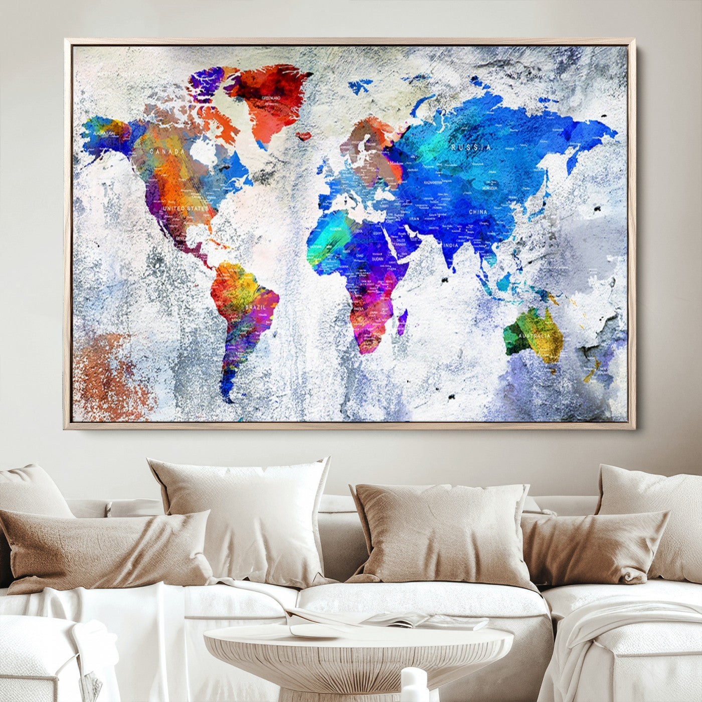 Push Pin World Map Canvas Print – Framed Wall Art for Couples to Track Their Travels – Anniversary Gift or Home Adventure Decor
