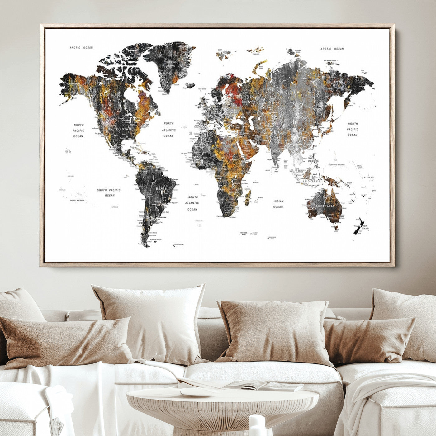 Push Pin World Map Canvas Print – Framed Wall Art for Couples to Track Their Travels – Anniversary Gift or Home Adventure Decor
