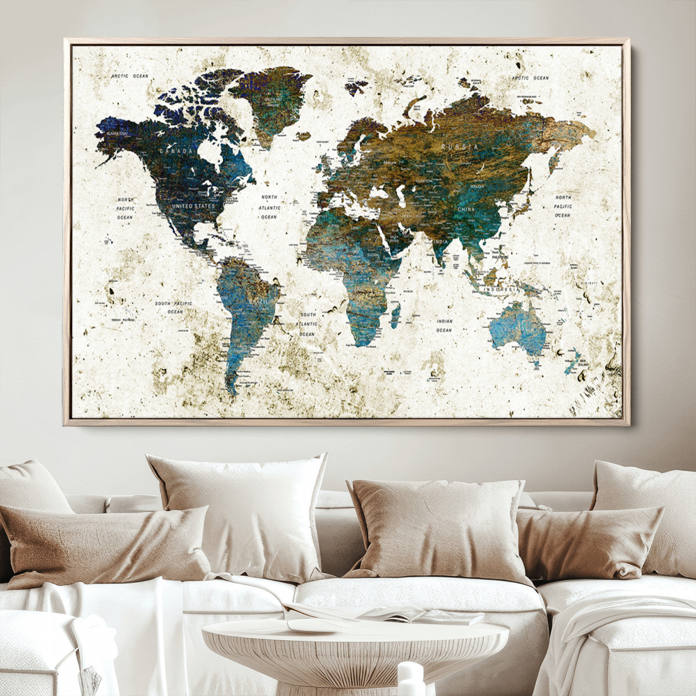 Push Pin World Map Canvas Print – Framed Wall Art for Couples to Track Their Travels – Anniversary Gift or Home Adventure Decor