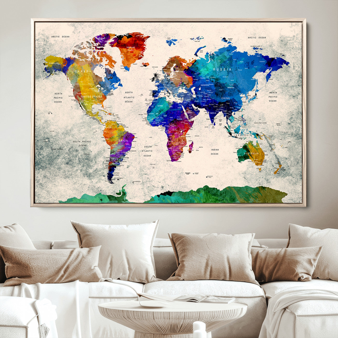 Push Pin World Map Canvas Print – Framed Wall Art for Couples to Track Their Travels – Anniversary Gift or Home Adventure Decor