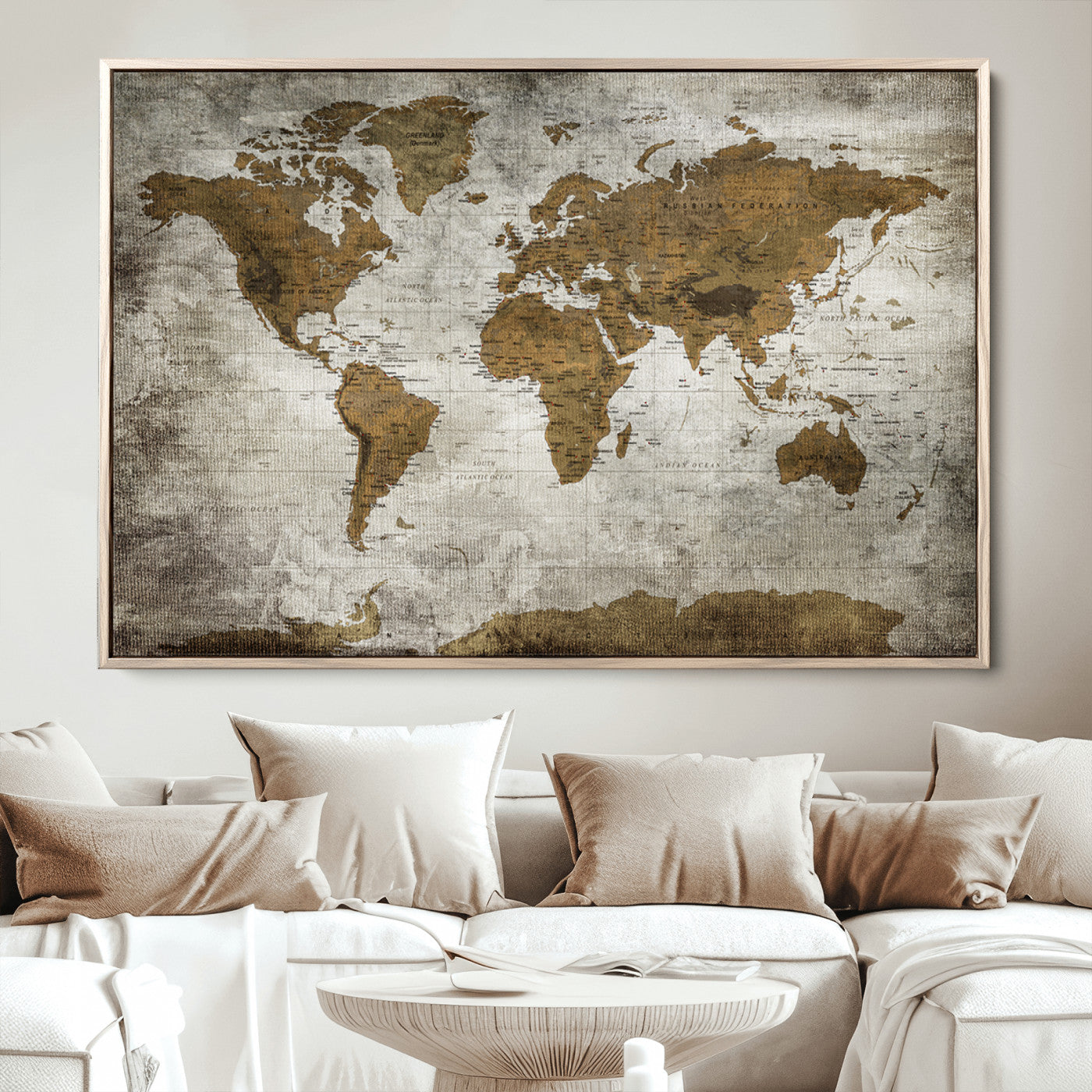 Push Pin World Map Canvas Print – Framed Wall Art for Couples to Track Their Travels – Anniversary Gift or Home Adventure Decor