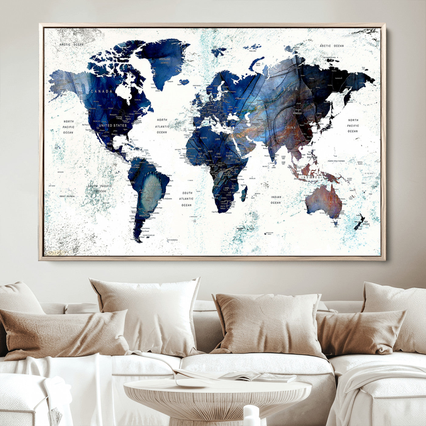 Push Pin World Map Canvas Print – Framed Wall Art for Couples to Track Their Travels – Anniversary Gift or Home Adventure Decor