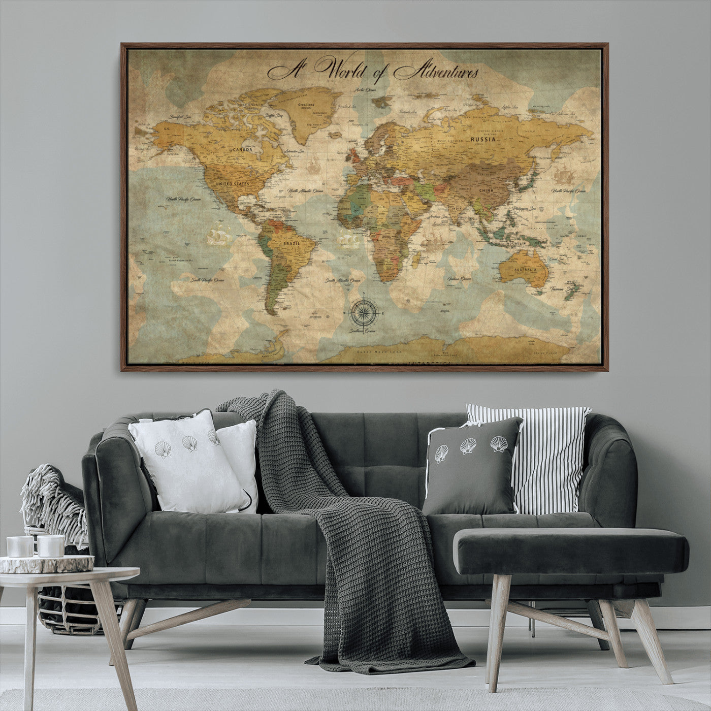 75690627-MGV-CV-36X24-Personalized World Map Print, Customizable Push Pin Framed World Map Print on Canvas - Custom Quote on Map Print,