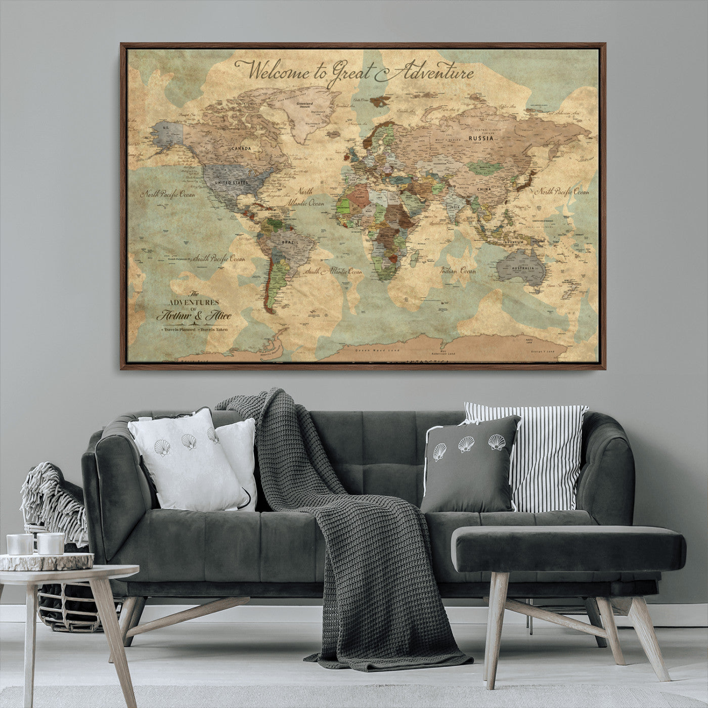 17693651-MGV-CV-36X24-Custom Push Pin World Map Wall Canvas Print – Personalized Travel Tracker with Pins – Framed Custom Quotie Canvas for Home Office Decor Art Print