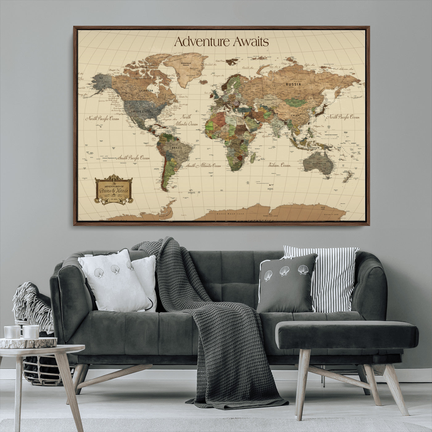 74480507-MGV-CV-36X24-Custom Push Pin World Map Wall Canvas Print – Personalized Travel Tracker with Pins – Framed Custom Quotie Canvas for Home Office Decoration