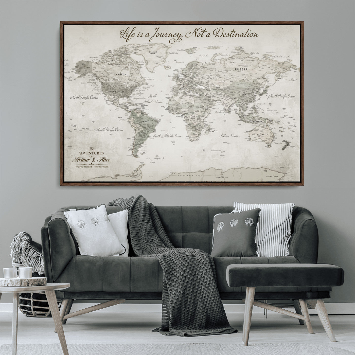 Custom Push Pin World Map Wall Canvas Print – Personalized Travel Tracker with Pins – Framed Custom Quotie Canvas for Home Office Decor