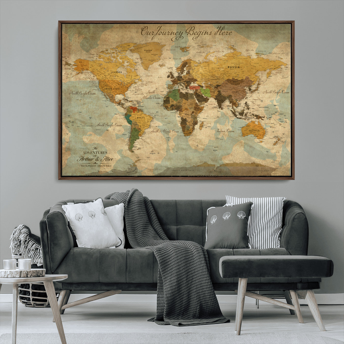 40572820-MGV-CV-36X24-Custom Push Pin World Map Wall Canvas Print – Personalized Travel Tracker with Pins – Framed Custom Quotie Canvas for Home Office Decor