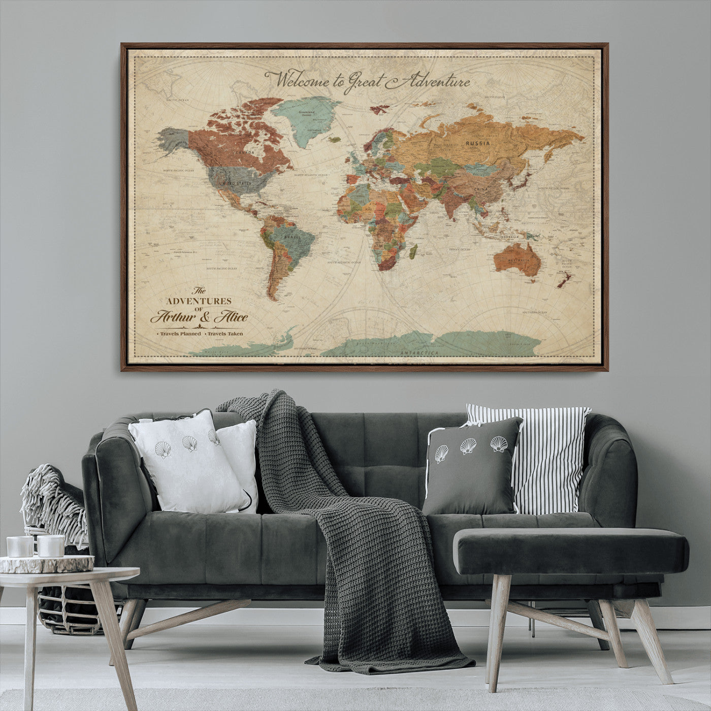 17587858-MGV-CV-36X24-Custom Push Pin World Map Wall Canvas Print – Personalized Travel Tracker with Pins – Framed Custom Quotie Canvas for Home Office Decor
