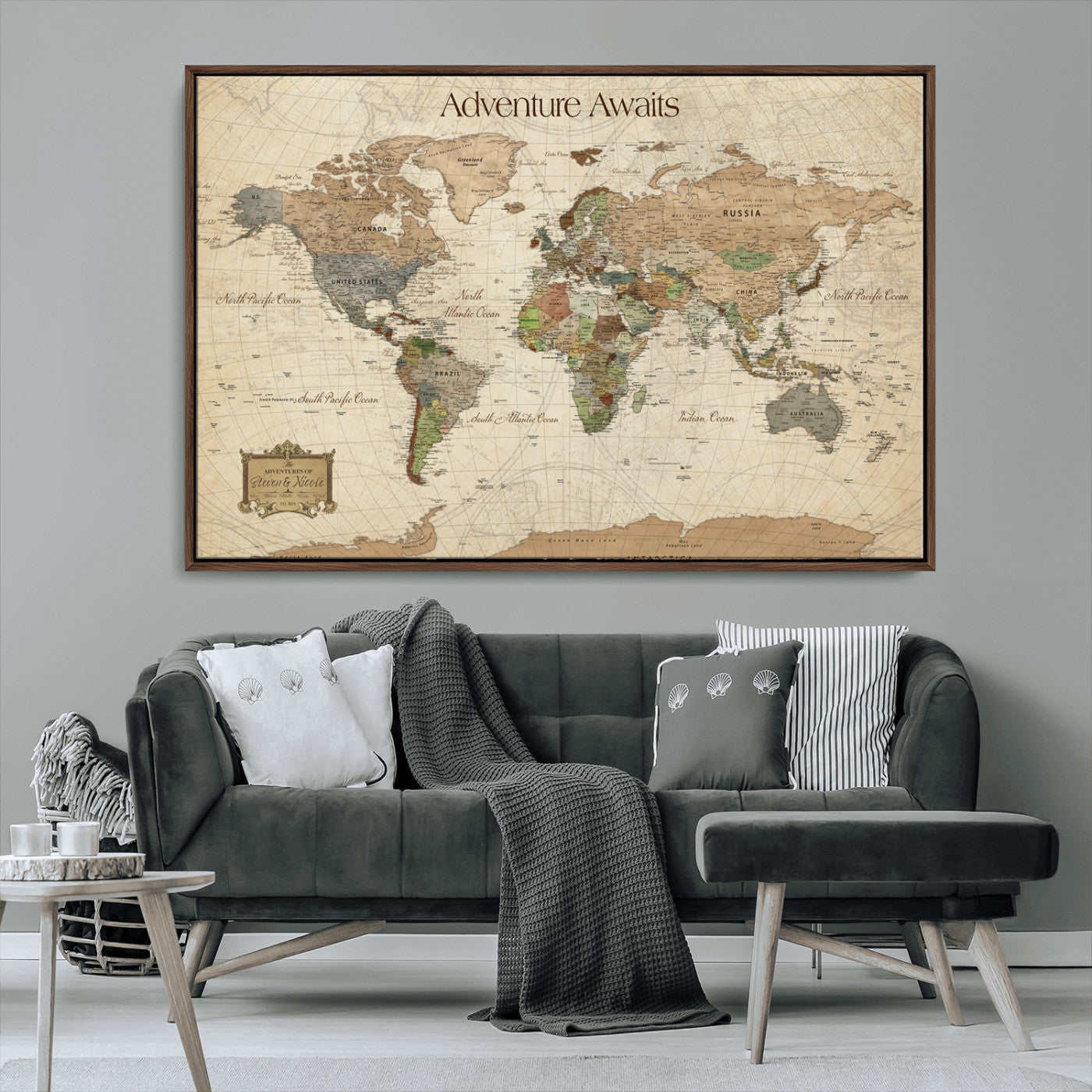 33020399-MGV-CV-30X20-Custom Push Pin World Map Wall Canvas Print – Personalized Travel Tracker with Pins – Framed Custom Quotie Canvas for Home Office Decor