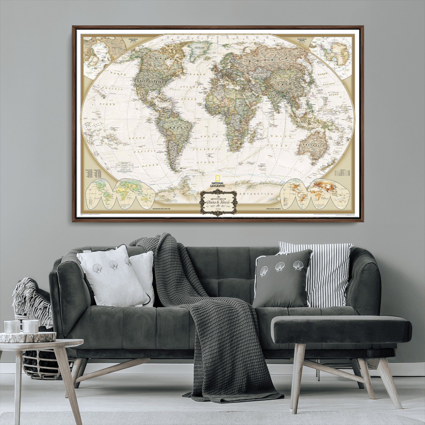 Custom Push Pin World Map Wall Art Canvas Print – Personalized National Geopraphic Map for Travel Plan – Framed Customize Animal Map for Stady Room Decor