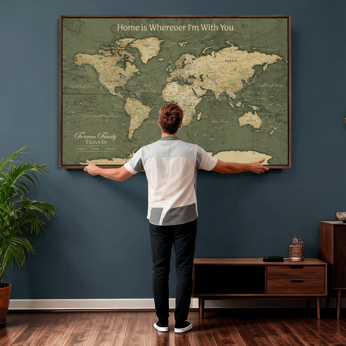 31715895-MGV-CV-36X24 - Custom Push Pin World Map Wall Art Canvas Print | Personalized Travel Tracker with Pins Framed Large for Home and Office Decor
