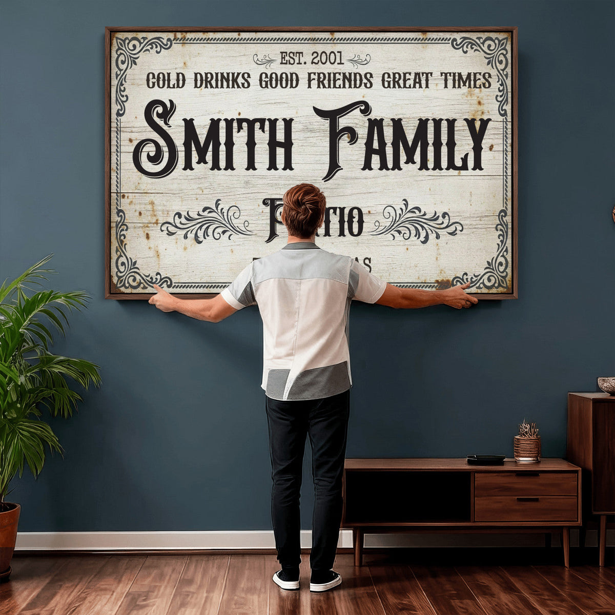82858529-MGV-CV-36X24 - Custom Family Patio Sign Wall Art Canvas Print, Personalized Rustic Backyard Decor