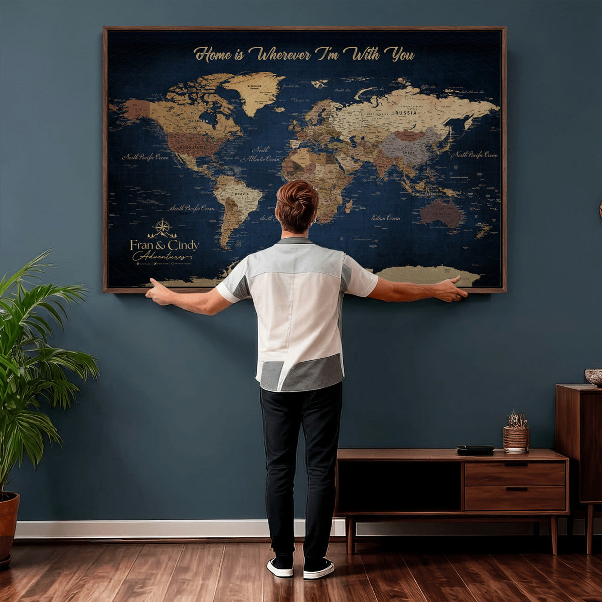 57774467-MGV-CV-36X24 - Custom Push Pin World Map Wall Art Canvas Print – Personalized Travel Tracker with Pins Framed Large for Home and Office Decor