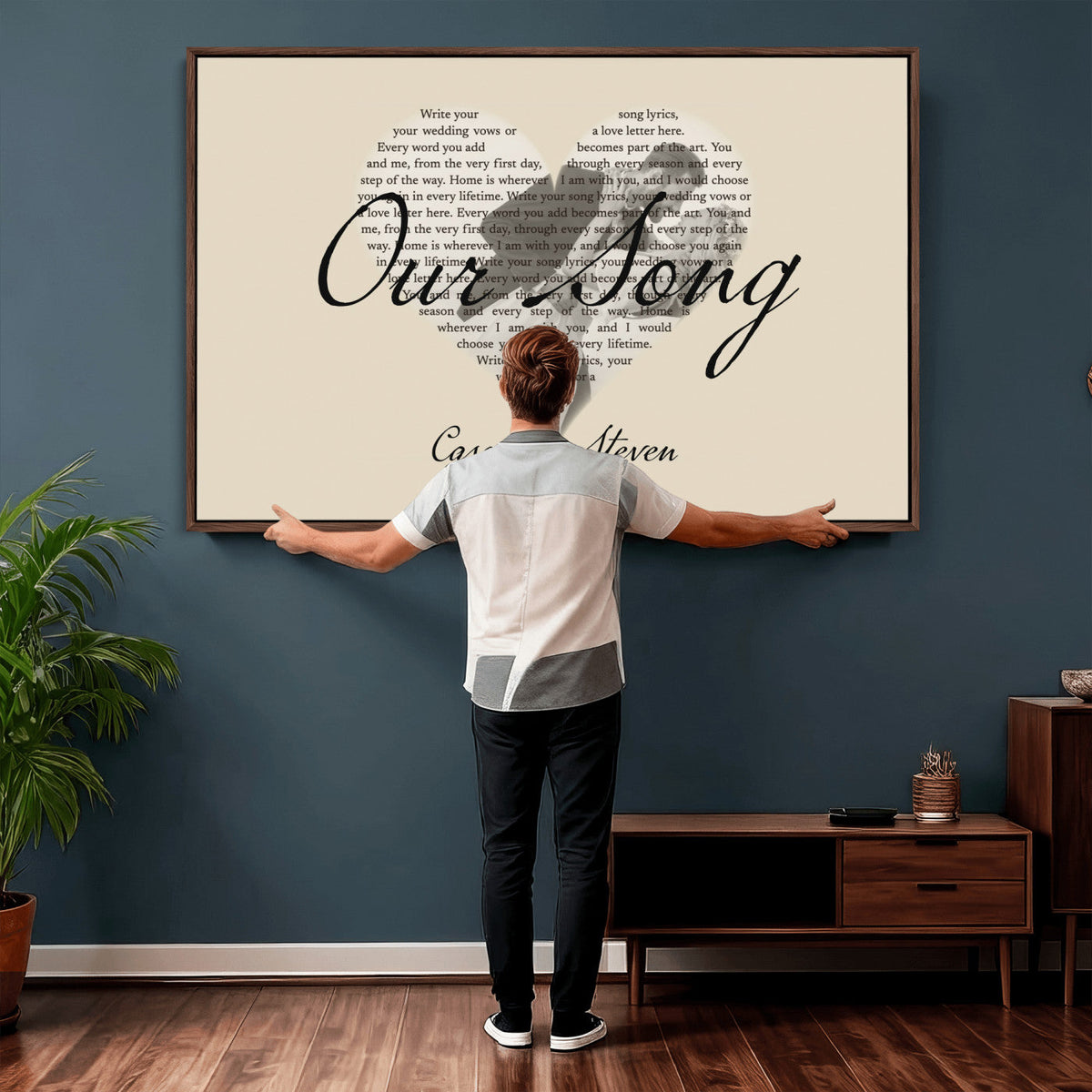 CSTM911D-MGV-CV-36X24 - Lyrics Heart Canvas Print – Personalized Song Lyrics in a Heart Shape Wall Art
