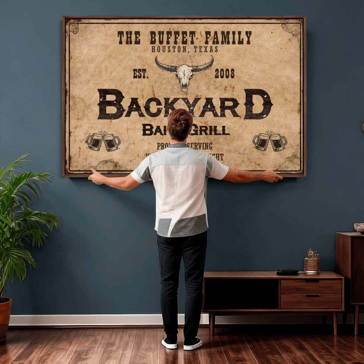 Custom Backyard Bar & Grill Sign Canvas, Personalized Family Name Sign