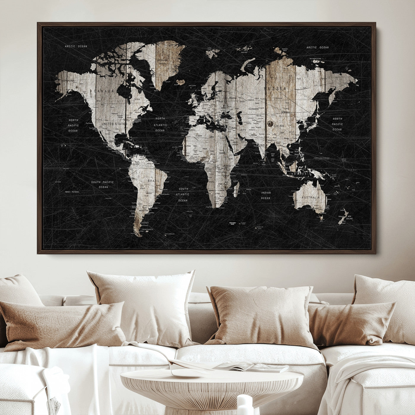 89998-MGV-CV-36X24-Push Pin World Map Canvas Print – Framed Wall Art for Couples to Track Their Travels – Anniversary Gift or Home Adventure Decor