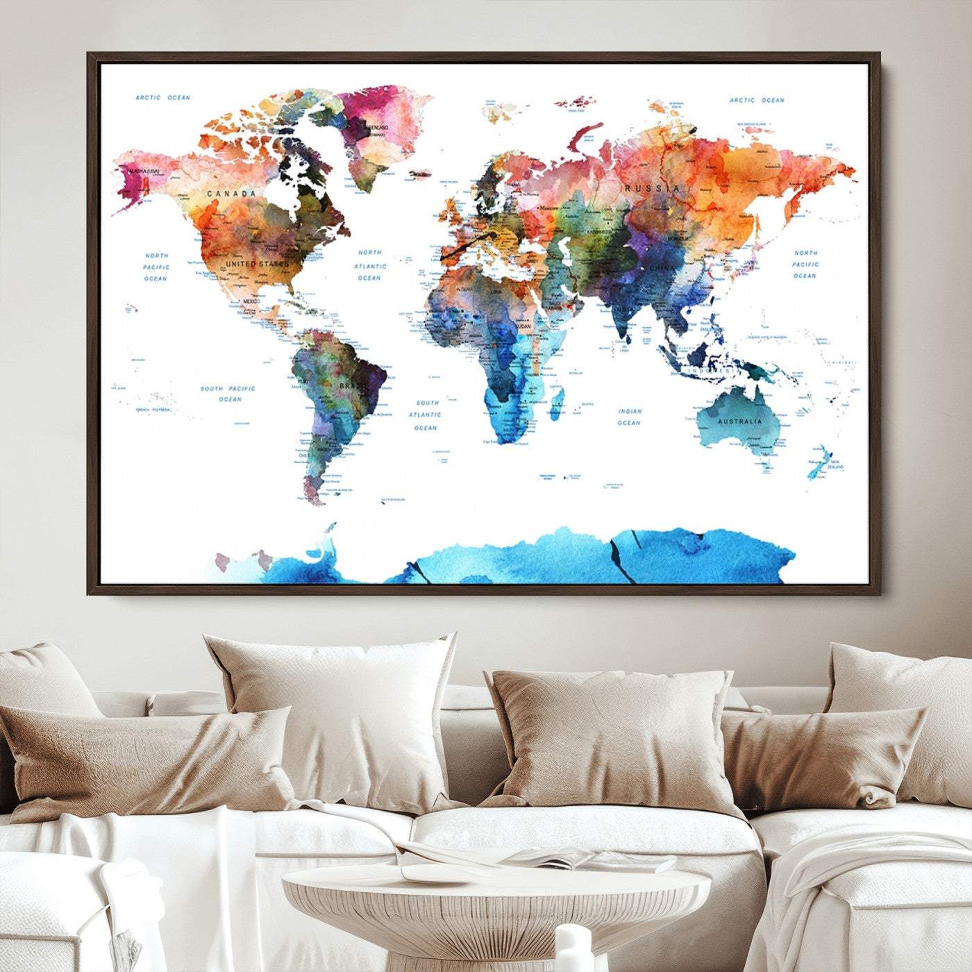 Push Pin World Map Canvas Print – Framed Wall Art for Couples to Track Their Travels – Anniversary Gift or Home Adventure Decor