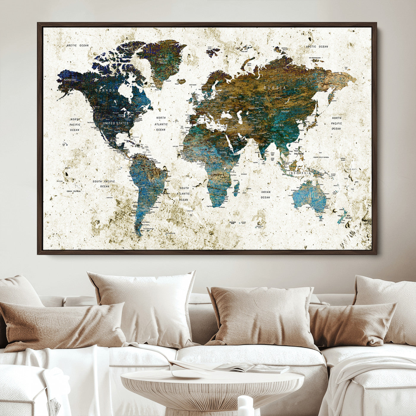 Push Pin World Map Canvas Print – Framed Wall Art for Couples to Track Their Travels – Anniversary Gift or Home Adventure Decor