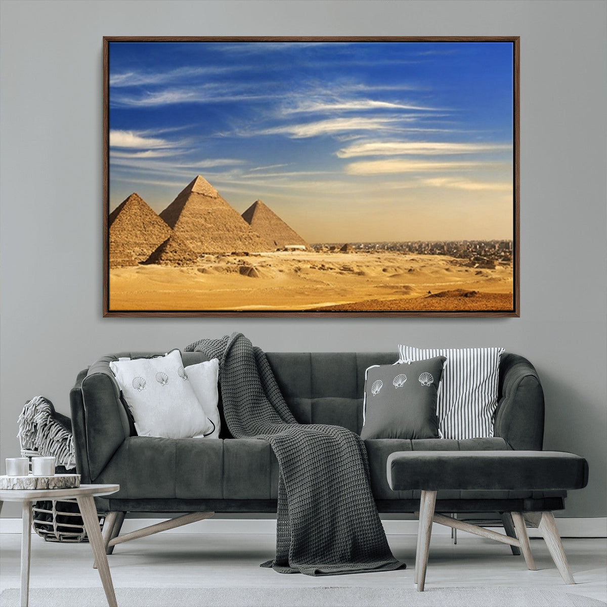18193-MGV-CV-36X24-Majestic Ancient Wonders Wall Art Canvas Print, Golden Desert Under Endless Blue Sky Desert Sands Under Endless Blue Sky Artwork for Home Office