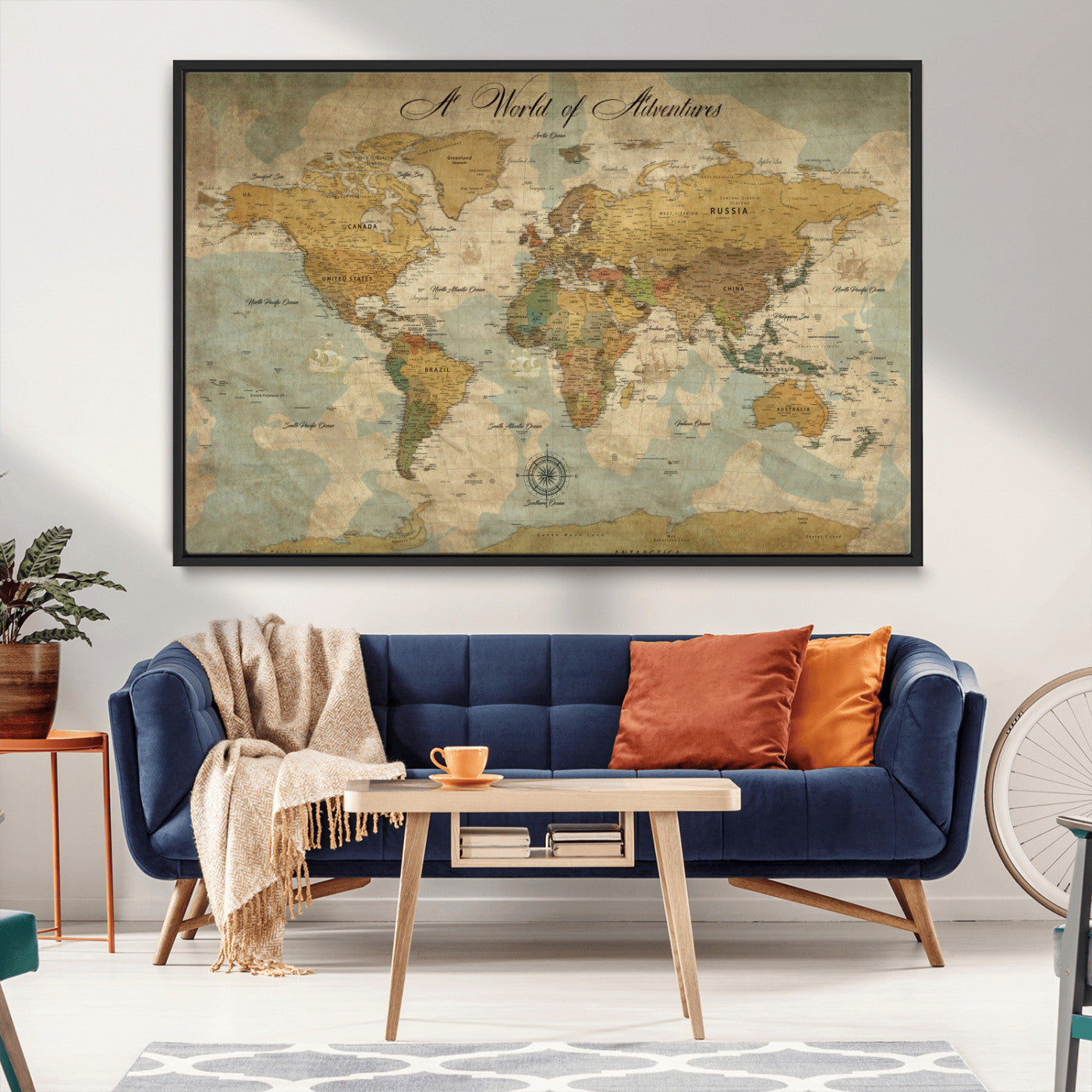 75690627-MGV-CV-36X24-Personalized World Map Print, Customizable Push Pin Framed World Map Print on Canvas - Custom Quote on Map Print,