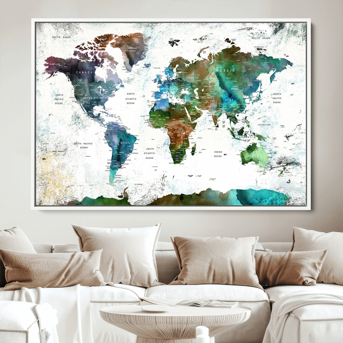 Push Pin World Map Canvas Print – Framed Wall Art for Couples to Track Their Travels – Anniversary Gift or Home Adventure Decor