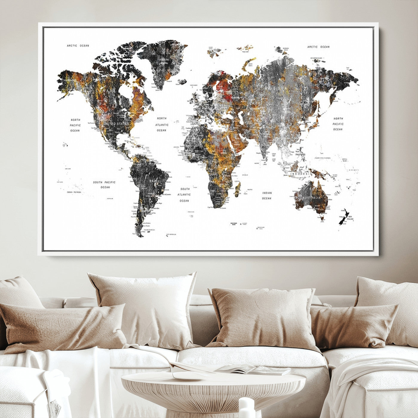 Push Pin World Map Canvas Print – Framed Wall Art for Couples to Track Their Travels – Anniversary Gift or Home Adventure Decor