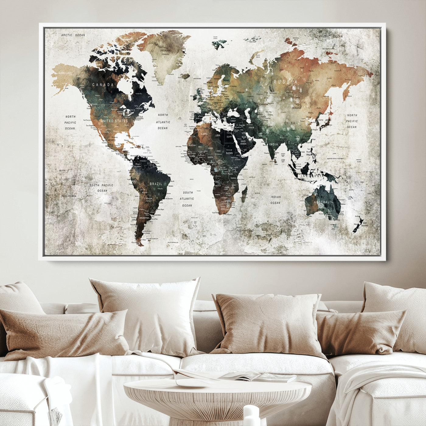 Push Pin World Map Canvas Print – Framed Wall Art for Couples to Track Their Travels – Anniversary Gift or Home Adventure Decor