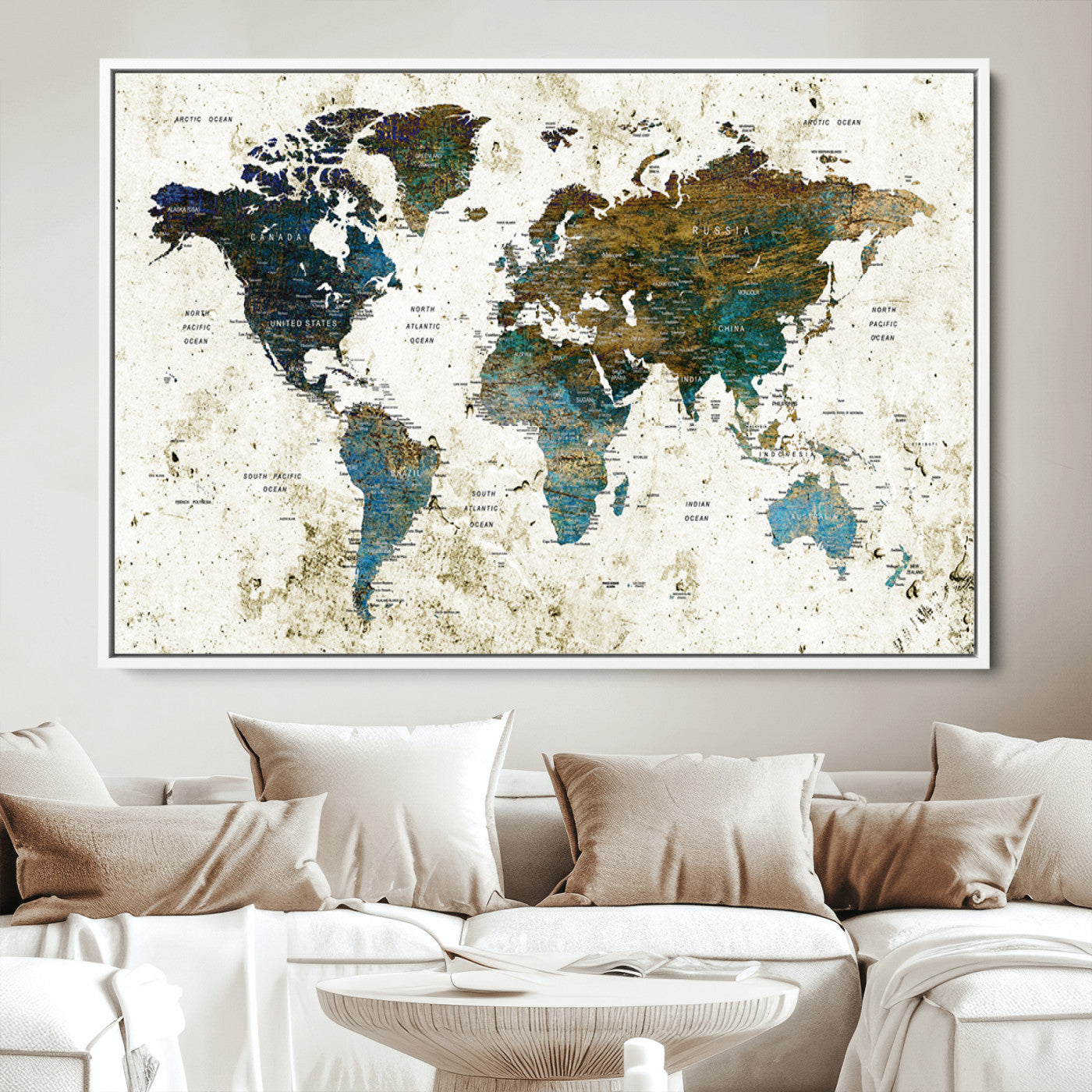 Push Pin World Map Canvas Print – Framed Wall Art for Couples to Track Their Travels – Anniversary Gift or Home Adventure Decor