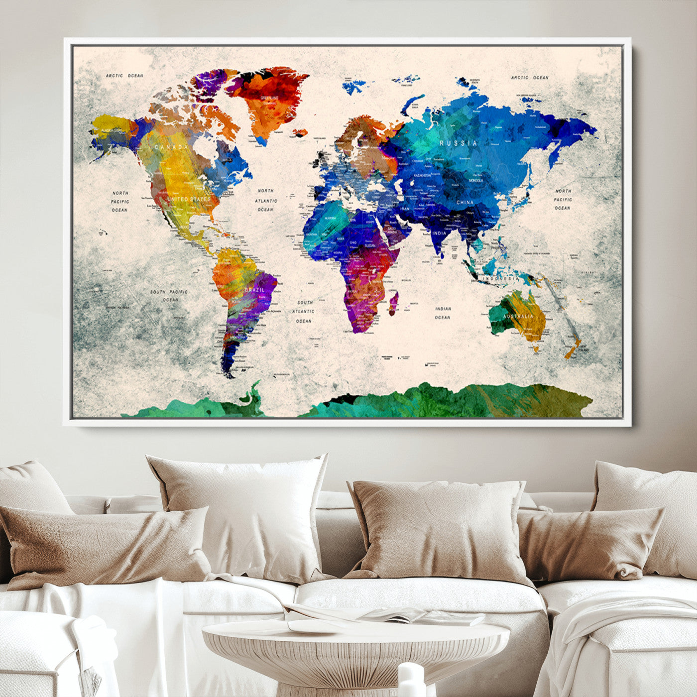 Push Pin World Map Canvas Print – Framed Wall Art for Couples to Track Their Travels – Anniversary Gift or Home Adventure Decor