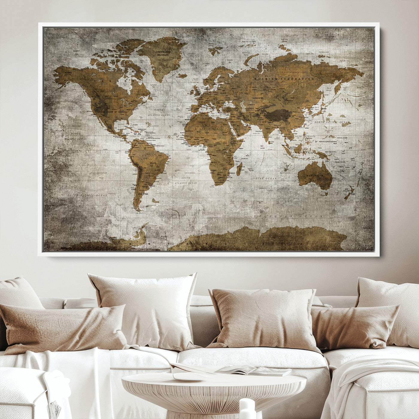 Push Pin World Map Canvas Print – Framed Wall Art for Couples to Track Their Travels – Anniversary Gift or Home Adventure Decor