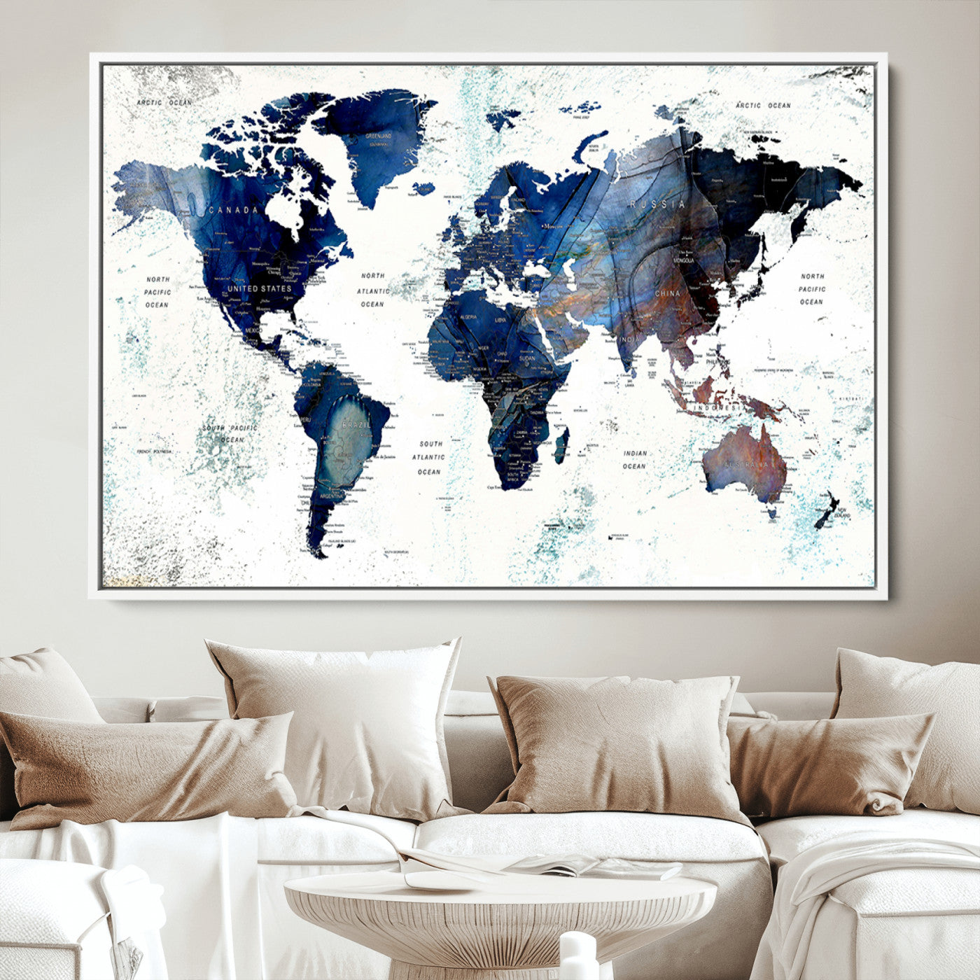 Push Pin World Map Canvas Print – Framed Wall Art for Couples to Track Their Travels – Anniversary Gift or Home Adventure Decor