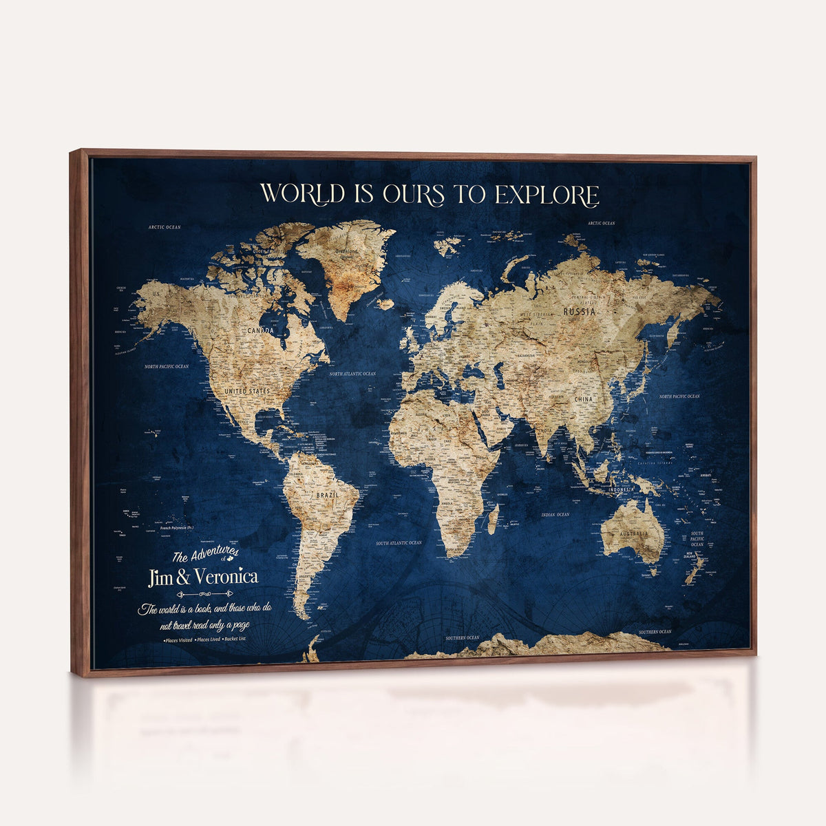 35296308-MGV-CV-36X24 - Custom Push Pin World Map Wall Art Canvas Print | Personalized Travel Tracker with Pins Framed Large for Home and Office Decor