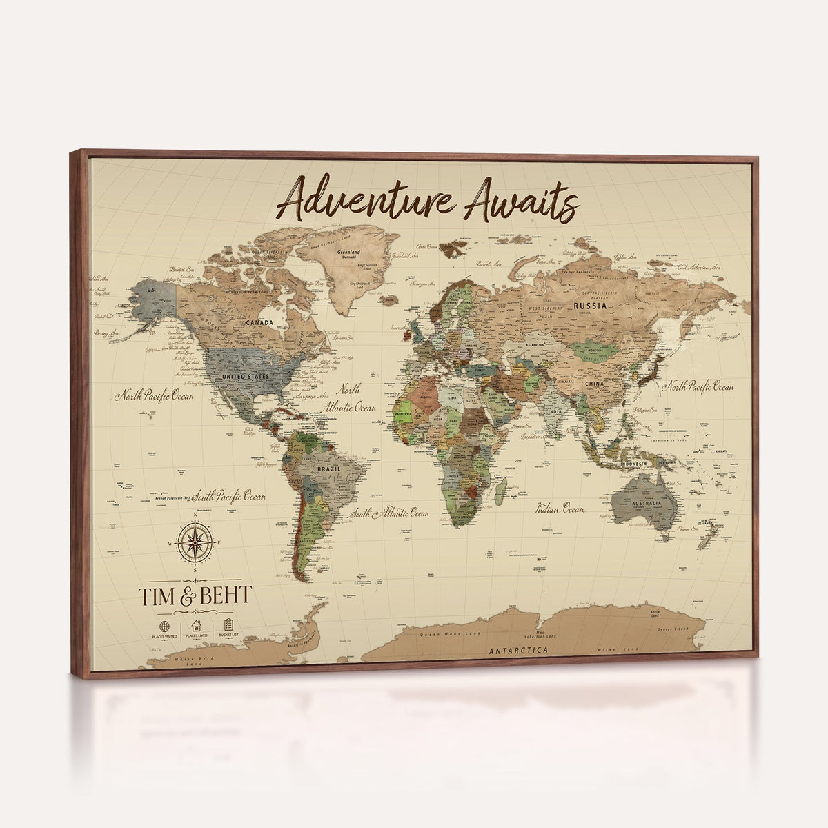 72027187-MGV-CV-36X24 - Custom Push Pin World Map Wall Art Canvas Print | Personalized Travel Tracker with Pins Map Print - NEWMAP-23
