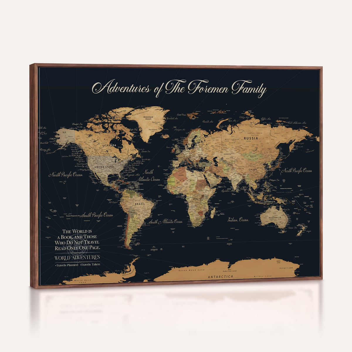 Personalized White Minimalist World Travel Map Wall Art with Pins, Places Visited Tracker, Entryway and Hallway Decor