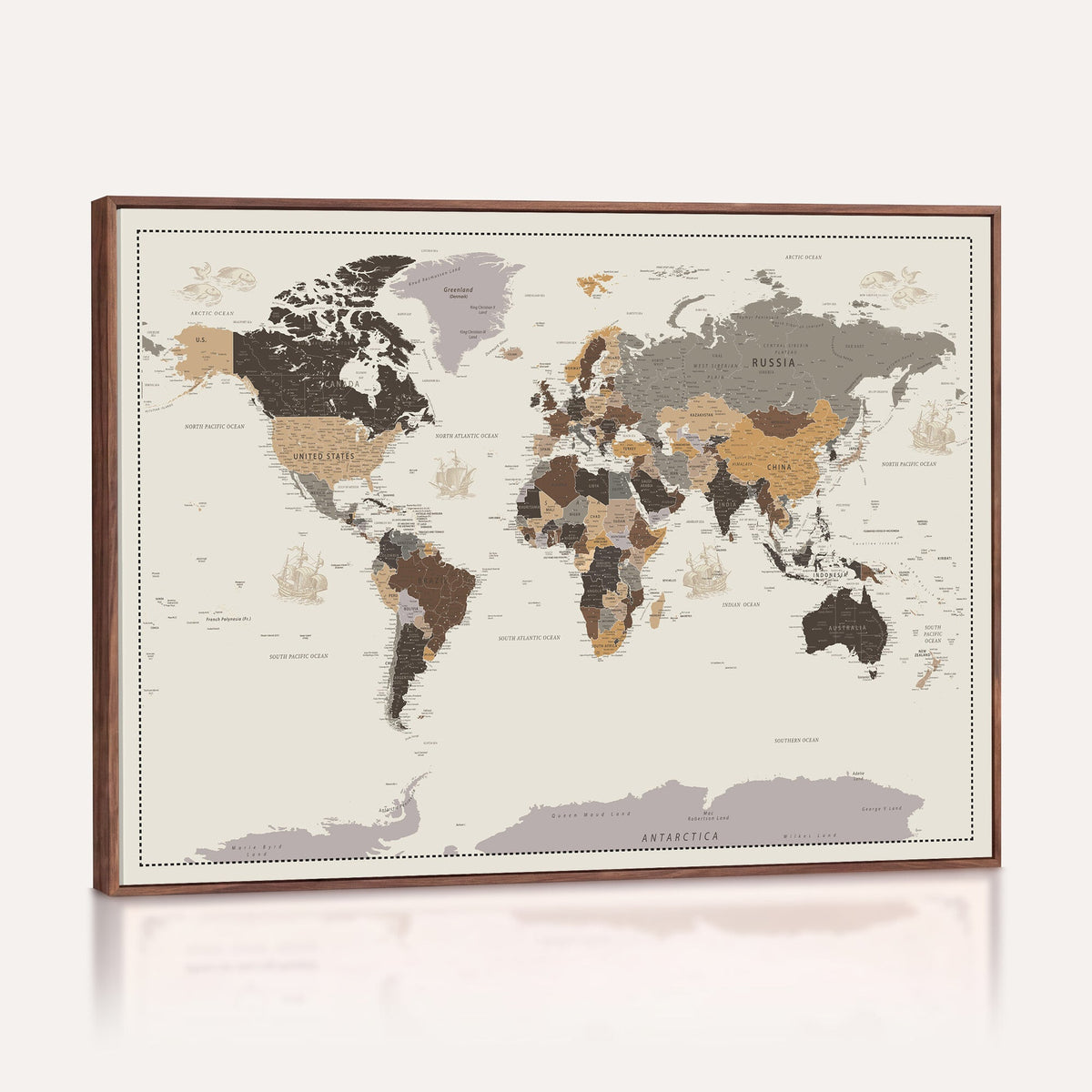 58777746-MGV-CV-36X24 - Custom Beige Modern Push Pin World Map Canvas Print, Places Visited Tracker, Bedroom and Study Decor