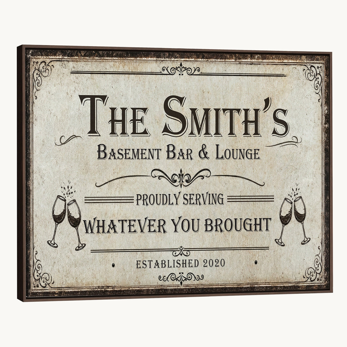 Custom Basement Bar & Lounge Sign Canvas, Personalized Family Name Art