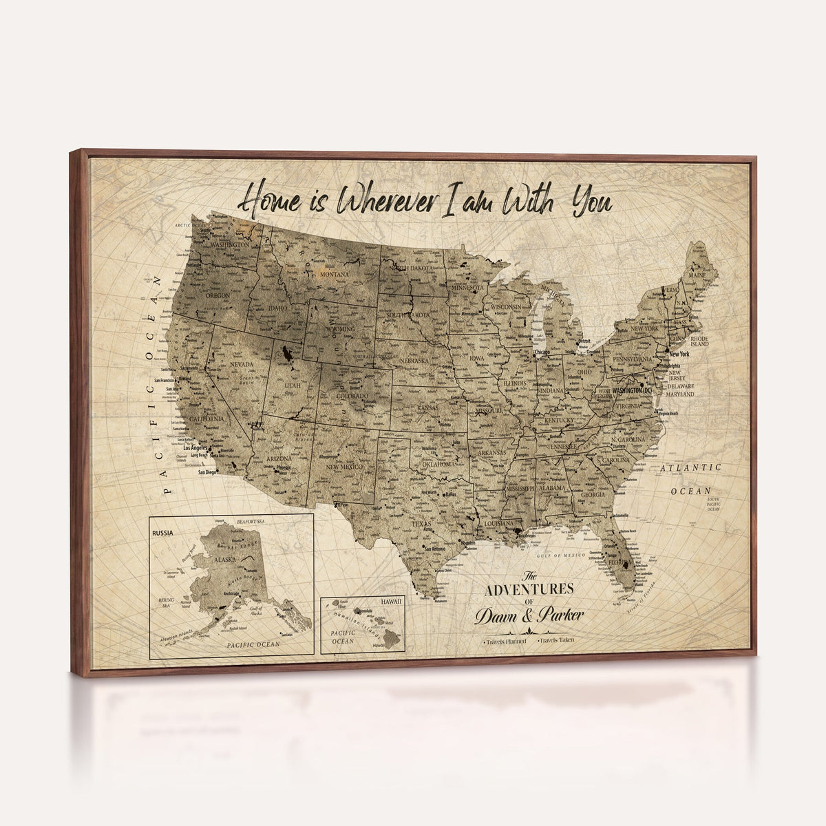 25440520-MGV-CV-36X24 - Detailed Personalized Push Pin United States Map Wall Art, States Visited Map, Office and Hallway Decor