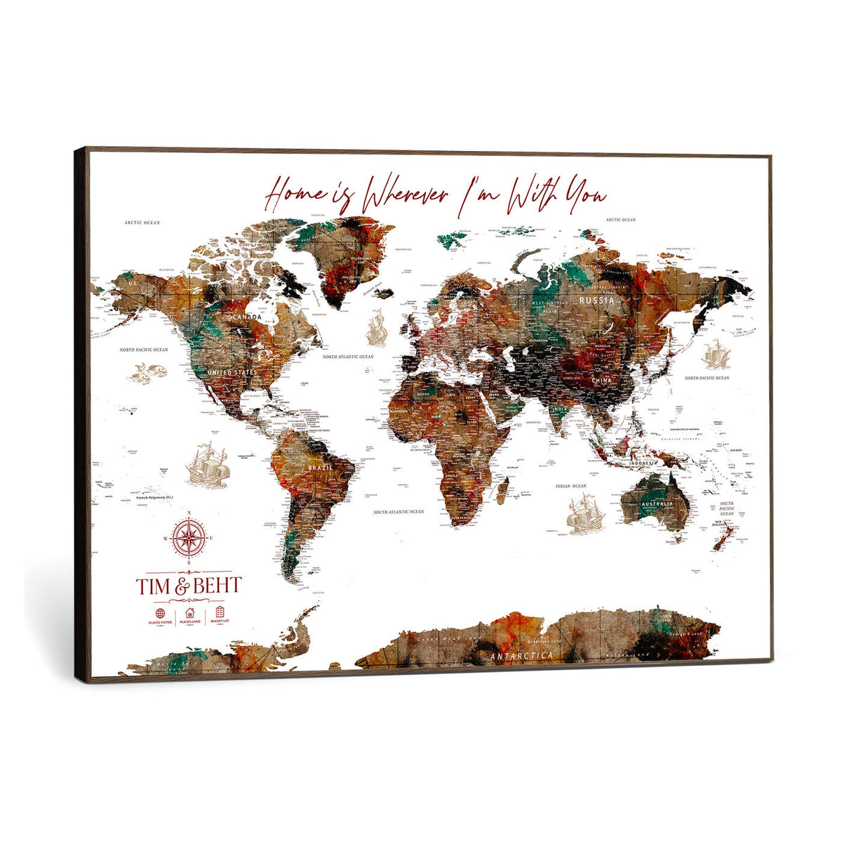 116MESUT-MGV-CV-36X24 - Custom Push Pin World Map Canvas Print | Personalized Travel Map Wall Art