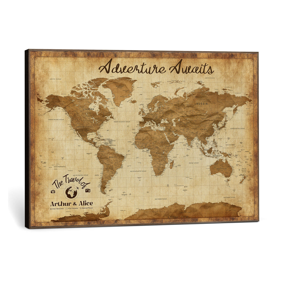 43427501-MGV-CV-36X24 - Custom Push Pin World Map Canvas Print | Personalized Travel Map Wall Art