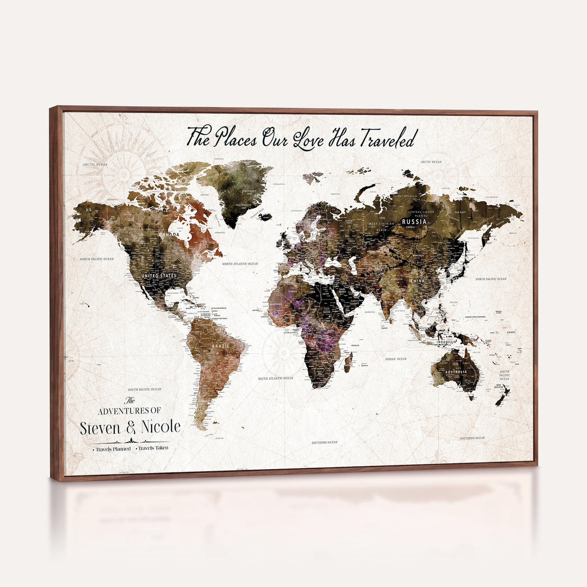 18074626D3D-MGV-CV-36X24 - Extra Large Framed Personalized Push Pin World Map Wall Art Canvas Print for Travel Tracking