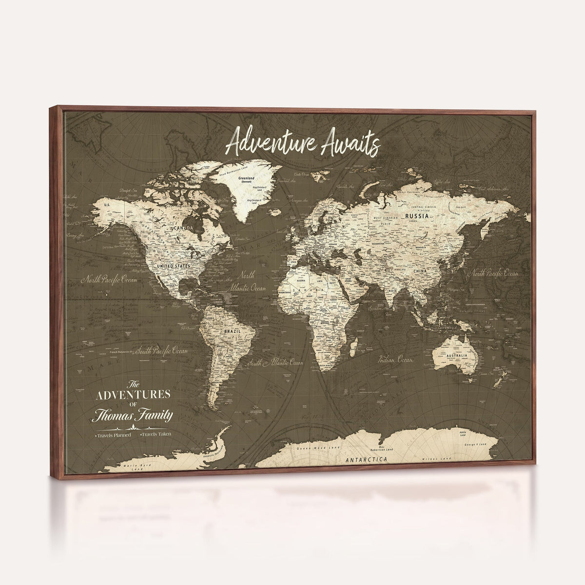 Personalized White Modern World Travel Map Wall Art with Pins, Honeymoon and Anniversary Gift, Living Room and Dining Room Decor