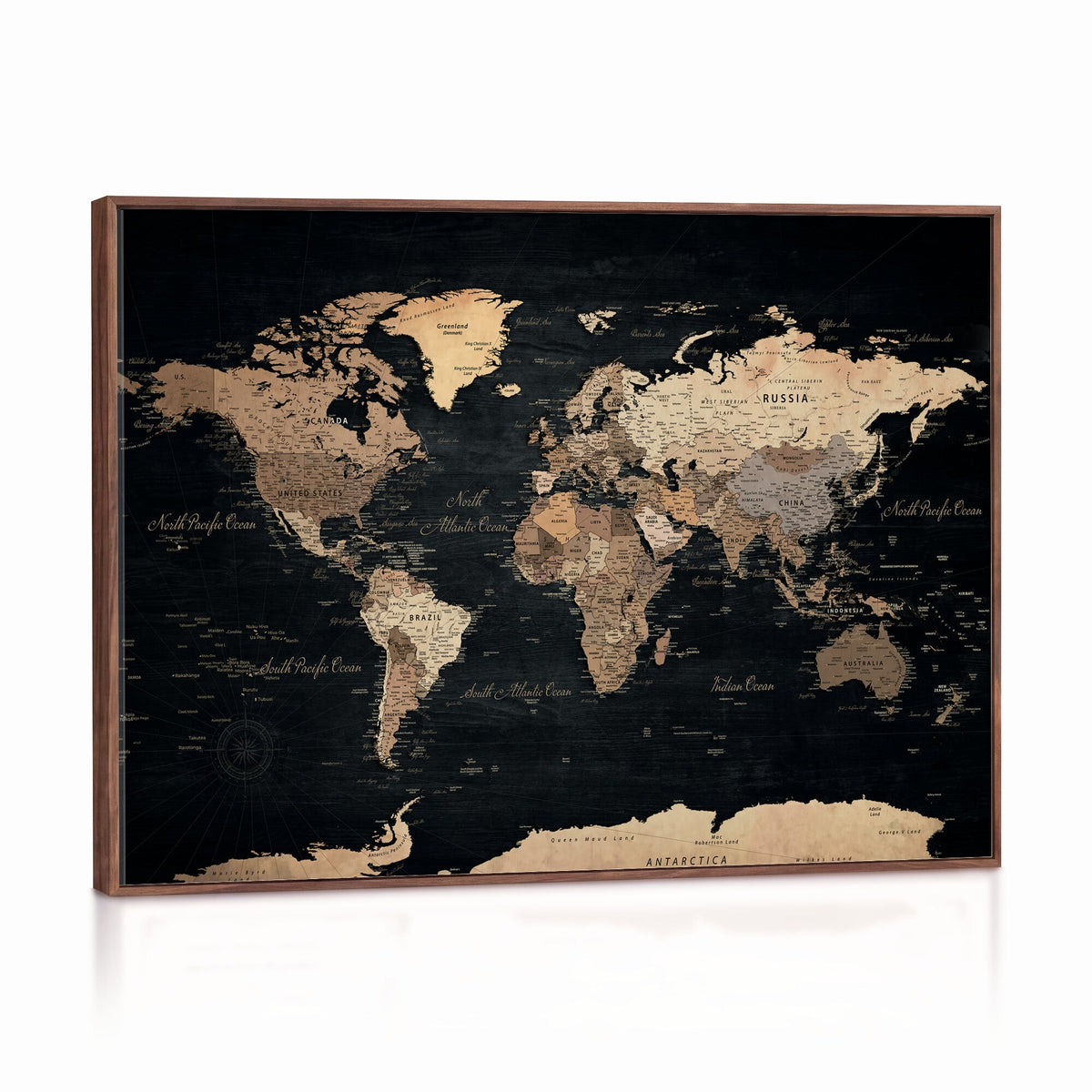 55335455D-MGV-CV-36X24 - Custom Push Pin World Map Wall Art Canvas Print – Personalized Travel Tracker with Pins Framed Large for Home and Office Decor