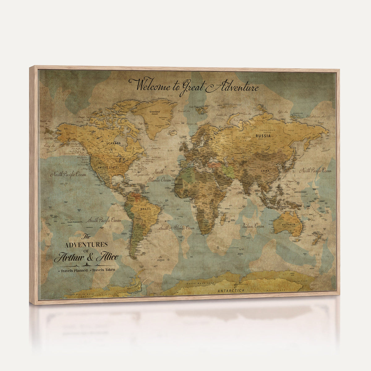 Custom Black Vintage Push Pin Travel Map Canvas Print, Kids Room Travel Map with Pins