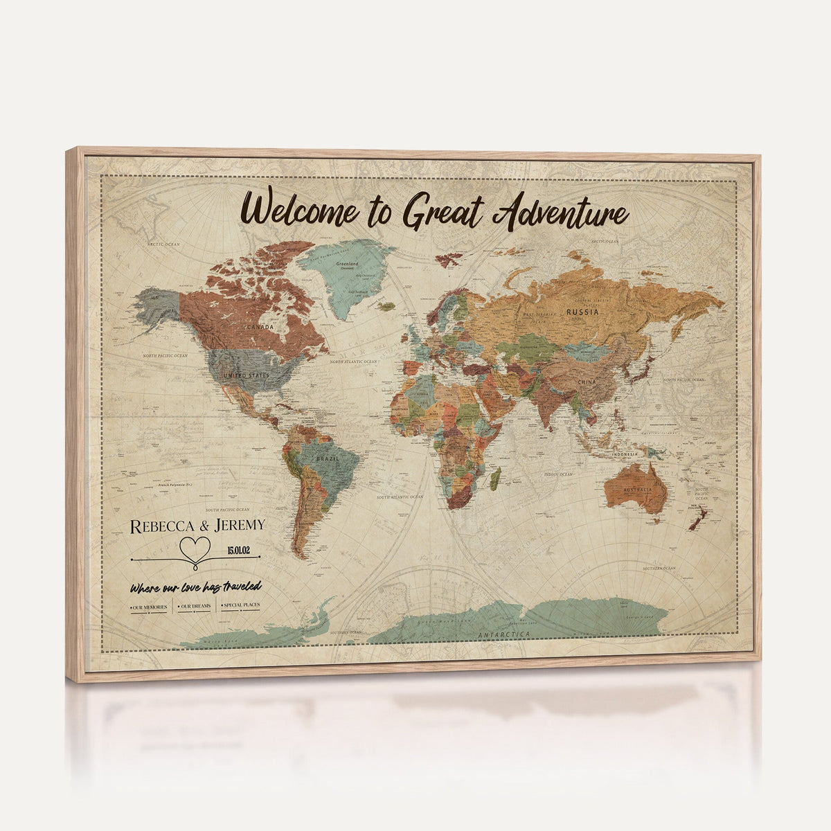 Large Personalized Beige Minimalist Push Pin World Map Wall Art, Next Trip Planner Map, Bedroom and Home Office Decor