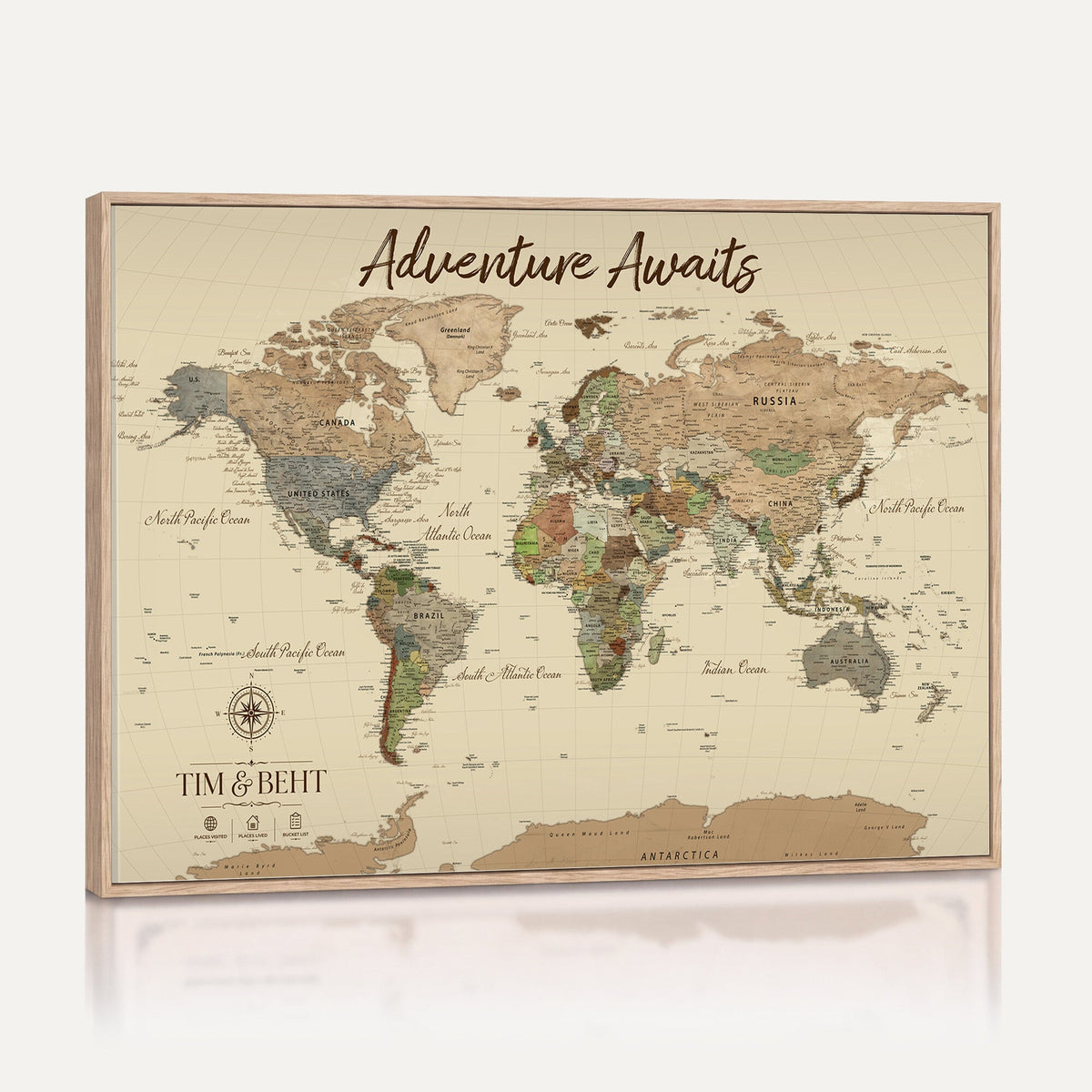 72027187-MGV-CV-36X24 - Custom Push Pin World Map Wall Art Canvas Print | Personalized Travel Tracker with Pins Map Print - NEWMAP-23